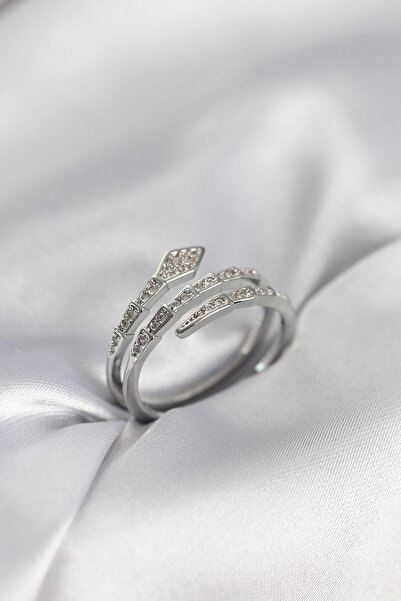 Inure Jewelry Snake Model Silver Color Zircon Stone Women's Ring