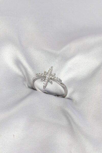 Inure Jewelry Brass Silver Color Pole Star Model Zircon Stone Women's Ring