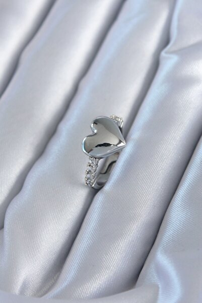 Inure Jewelry Silver Color Brass Zircon Stone Heart Model Women's Ring