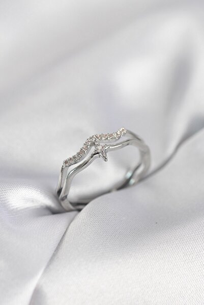 Inure Jewelry Minimal Star Model Silver Color Zircon Stone Women's Ring