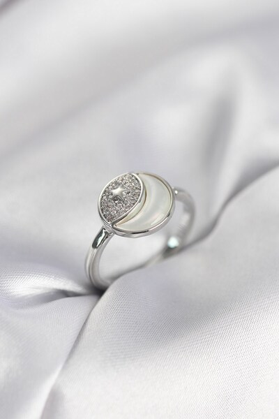 Inure Jewelry Moon Star Model Silver Color Zircon Stone Women's Ring