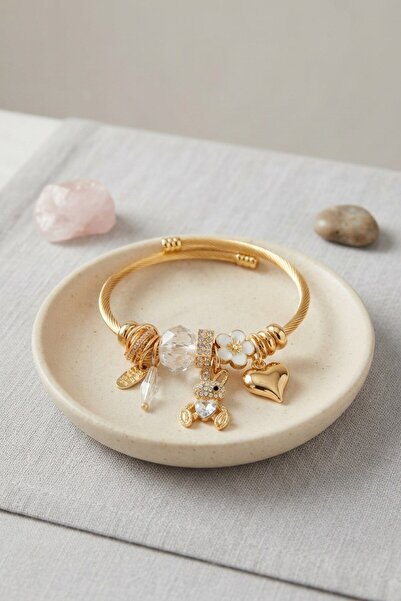 Inure Jewelry Rabbit Model Gold Color White Charm Bracelet