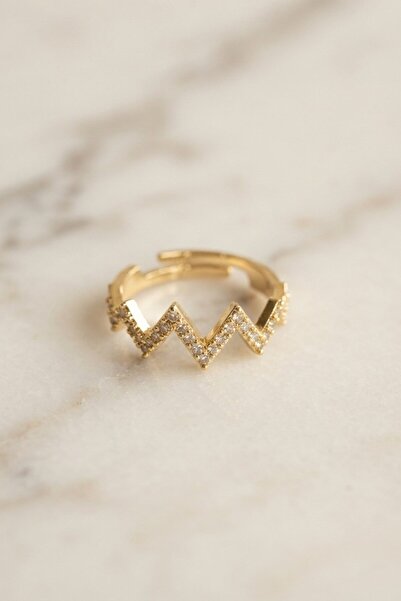 Inure Jewelry Gold Color Zircon Stone Adjustable Zigzag Ring