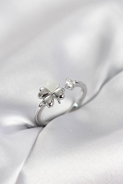 Inure Jewelry Silver Color Clover Model Pearlescent Women's Ring