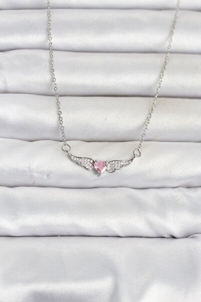 Inure Jewelry 316L Steel Chain Silver Color Winged Pink Heart Model Women's N...