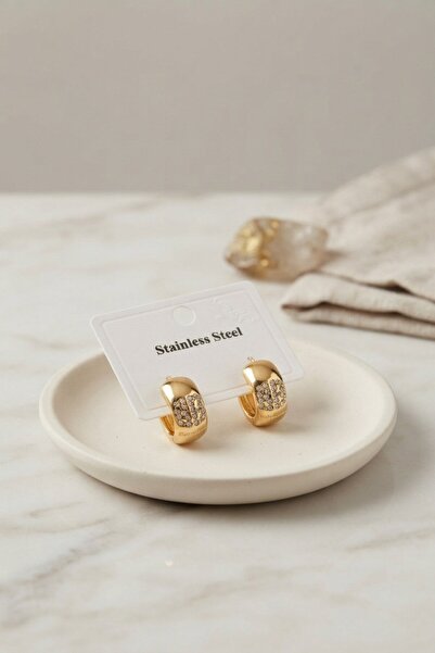 Inure Jewelry 316L Steel Gold Color Thick Hoop Design Model Earrings