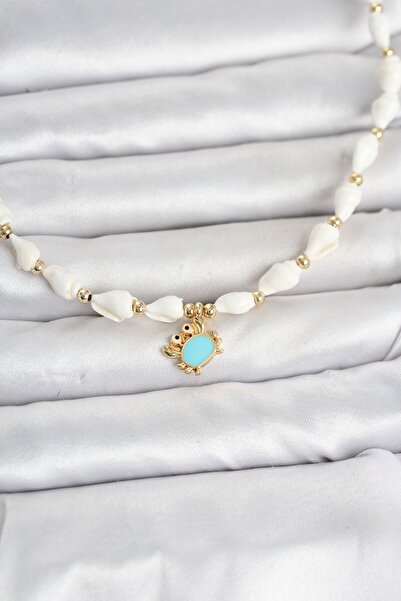 Inure Jewelry Natural Sea Shell Stringed Blue Crab Model Necklace