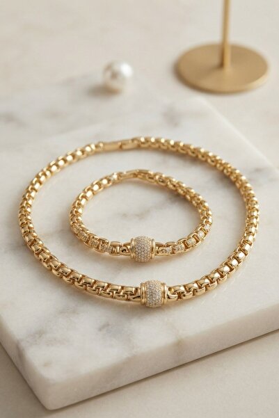 Inure Jewelry Xuping Singapore Zincir Model Necklace and Bracelet Set