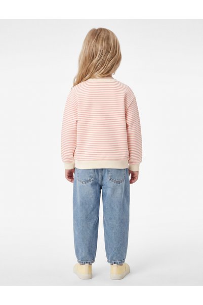 Koton Uzun Kollu Bisiklet Yaka Tavşan Nakışlı Şardonlu Çizgili Sweatshirt