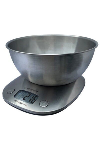 ESPERANZA EKS008, Cantar bucatarie cu bol, Argintiu, capacitate bol 5 Kg, 24 ...