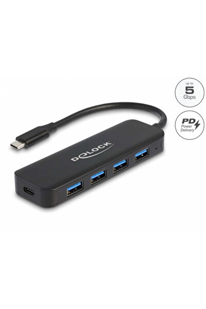 DELOCK HUB USB 3.2 Gen1 tip C cu 4 x USB-A + PD 85W, 64170