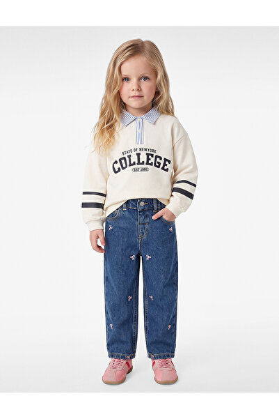 Koton Pantaloni din denim cu detaliu brodat cu fundă din bumbac