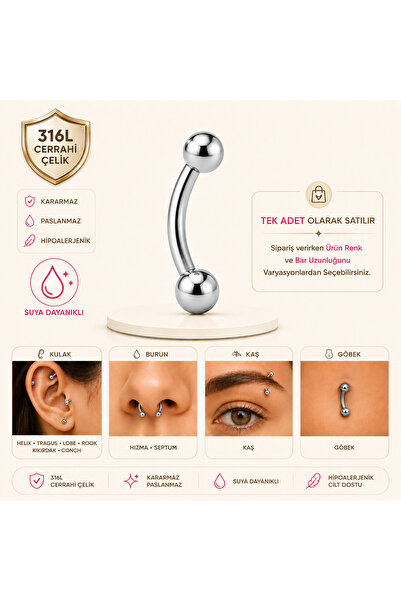 Heppii Cerrahi Çelik Küçük Toplu Piercing Kaş Burun Kulak Dudak Göbek Tragus ...