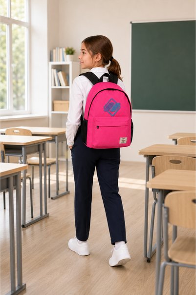 ICONE BAG Unisex Backpack with Embroidered Front and Laptop Compartment, School Bag, Back to School, Fuchsia Backpack