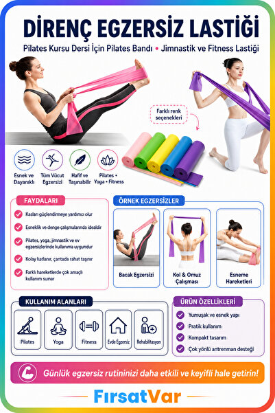 FırsatVar Pilates Kursu Dersi İçin Pilates Bandı Direnç Jimnastik Lastiği