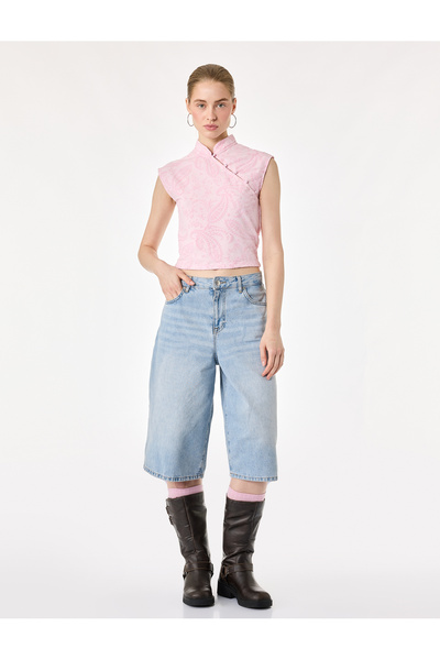 Koton Bluză din tul cu guler Qipao, fără mâneci, cu nasturi, croială slim fit