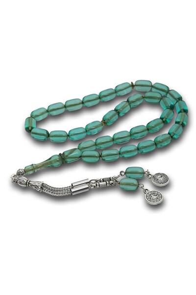 Inure Jewelry Transparent Water Green Crimped Amber Prayer Beads with Metal T...