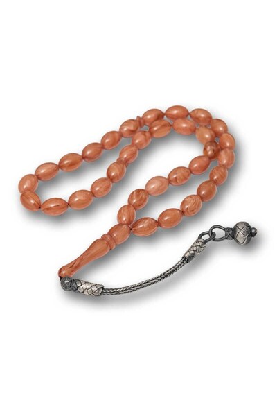 Inure Jewelry Silver Ball Kazaz Tassel-Adorned Tightened Amber Prayer Beads