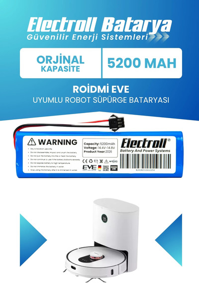 ELECTROLL Roidmi Eve / Eve Plus Sdj01rm Uyumlu Batarya (Orijinal Kapasite) 52...