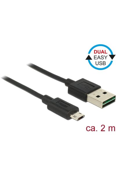 DELOCK Cablu Easy USB 2.0 tip A tată > Easy USB 2.0 tip Micro-B tată 2m negru