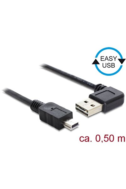 DELOCK Cablu USB Mini AM-BM 2.0 0.5m Negru Unghiular Stânga/Dreapta USB-A Eas...