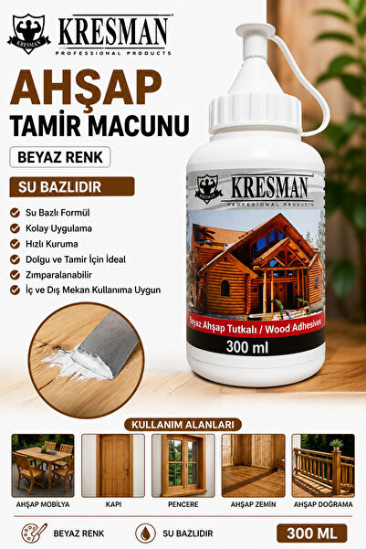 KRESMAN Ahşap Tamir Macunu Beyaz Renk Su Bazlıdır 300 ML 1 Adet