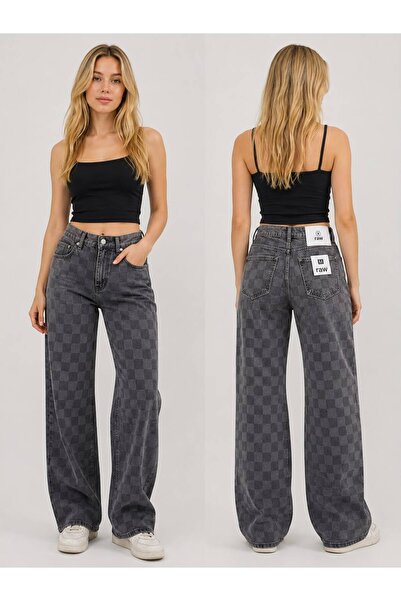 modaselda ekose desenli kot pantolon jeans