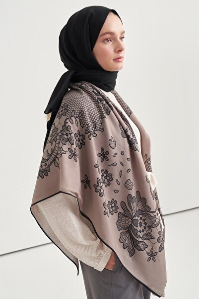 carell Lace Pattern Norena Wool Shoulder Shawl Mink