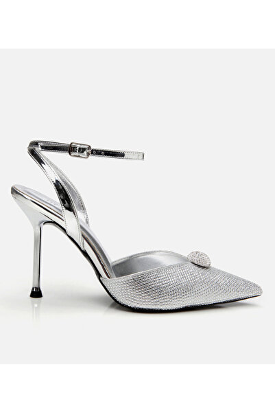 Hotiç Damen-Abendkleid mit Lame-Stone-Details und Stiletto-Absatz