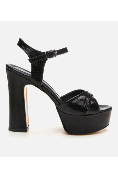 Hotiç Rochie de seară neagră cu model de șarpe pentru damă Sandale cu toc înalt