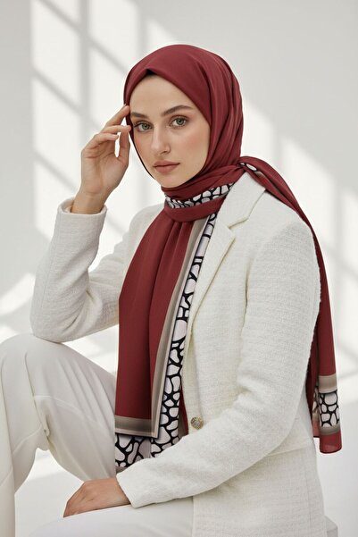 Vissona KREP DESENLİ BORDO - BEJ RENKLİ 75X195 KIRIŞMAZ ŞAL
