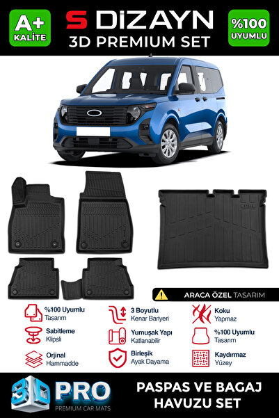 S Dizayn S-Dizayn Ford Courier 3D Pro Havuzlu Paspas ve Bagaj Havuzu Seti (2'...