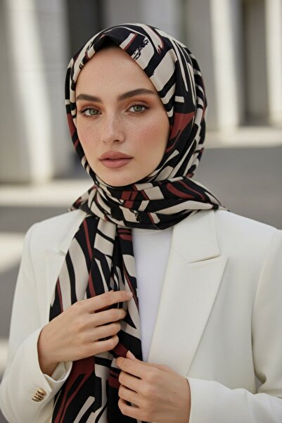 Vissona KREP ÇİZGİ DESENLİ GÜL KURUSU RENKLİ 75X195 KIRIŞMAZ ŞAL