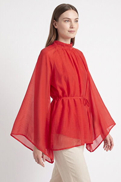 zenne Büzgülü Reglan Kol Tunik Y0150 - KIRMIZI