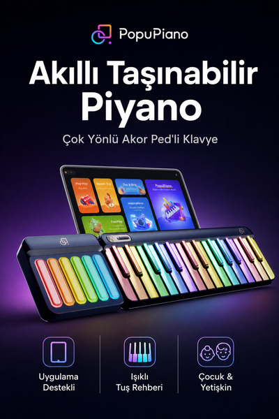 Popumusic Popupiano Akıllı Taşınabilir Dijital Piyano - Uygulama Destekli Eği...