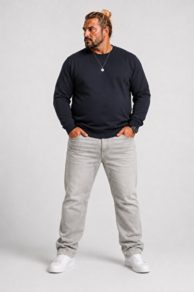 MocGrande Large Size Crew Neck Classic Sweat 23216 NAVY BLUE