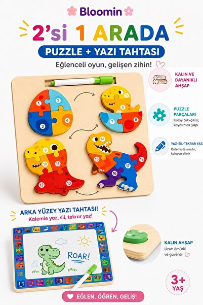 Bloomin Eğitici Ahşap Oyuncak Temalı Yapboz - Bultak Ve Silinebilir Yazı Taht...