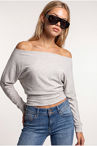 Lovelyİstanbul Open Shoulder Soft Modal Blouse Lby0017 Gray Melange