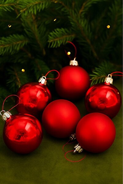 BeySüS Christmas Pine Tree Ornament Cici Ball 6 cm Set of 6 Red