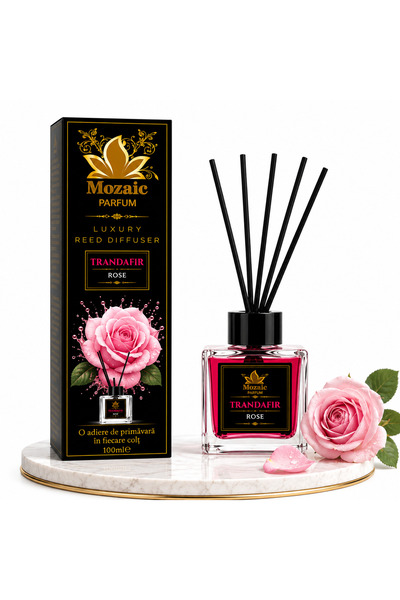 MOZAİC Luxury Reed Diffuser Trandafir, Parfum de Cameră cu Bețișoare, 100 ml