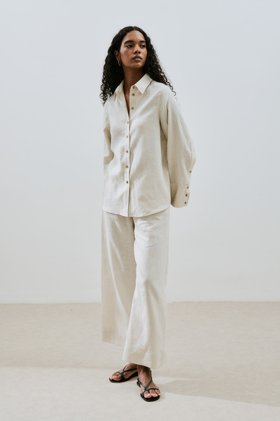 Manuka Linen Shirt with Wide Cuffs Stone