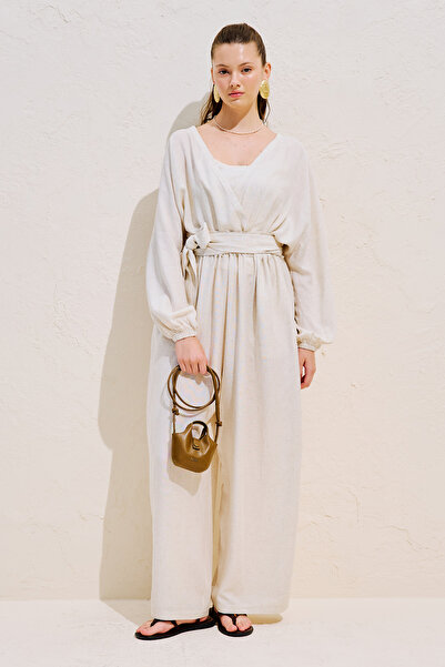 Manuka Linen Blend Adjustable Waist Jumpsuit Natural