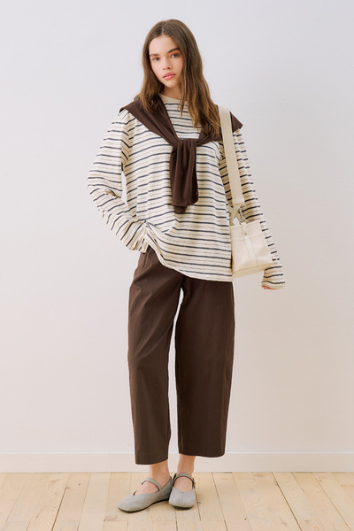 Manuka Striped Scarf Detail Tshirt Ecru