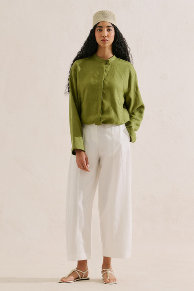 Manuka Linen Bomber Style Shirt Green