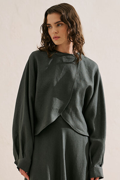 Manuka Linen Cape Style Shirt Dark Green