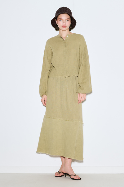 Manuka Muslin Balloon Sleeve Short Bluz Sage