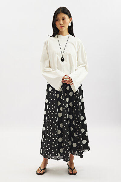 Manuka Partially Patterned Skirt Black Polka Dot