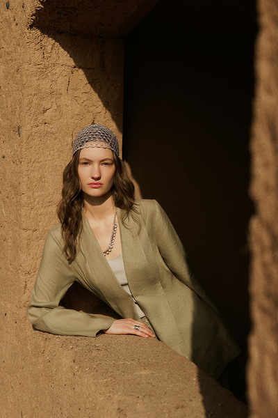 Manuka Linen Pleated Kimono Jacket Stone