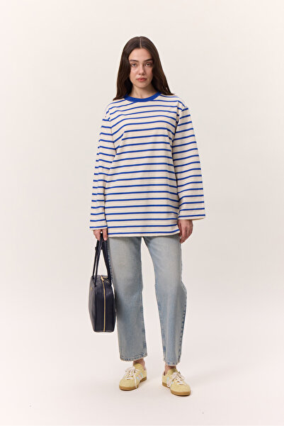 Manuka Striped Long Sleeve Oversize Tshirt Blue