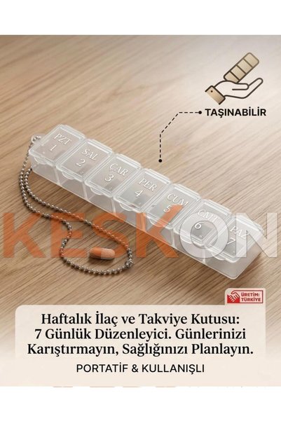 Keskon Weekly Medicine and Vitamin Organizer – 7-Day Pill Box |   Daily Divided, Portable